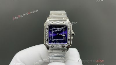 CLF Cartier Santos Purple/Pink/Red Face Swiss Quartz Movement 27*34.5*7.4mm Watch